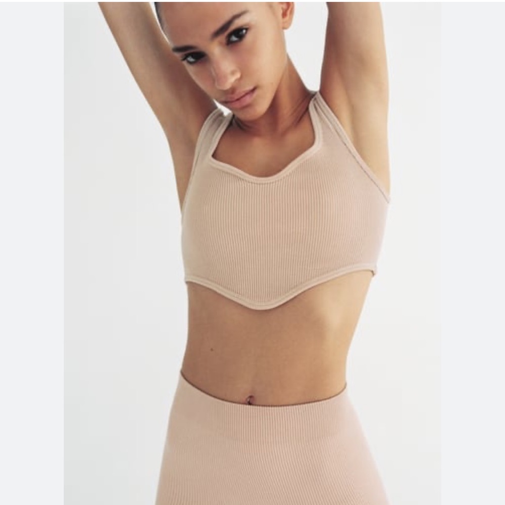 Zara seamless ribbed beige set